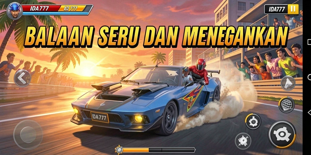 Screenshot gameplay IDA777 yang seru dan menegangkan di lintasan balap.