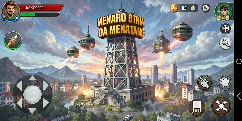 Tampilan gameplay KOKO5000 yang penuh aksi Tower Defense.