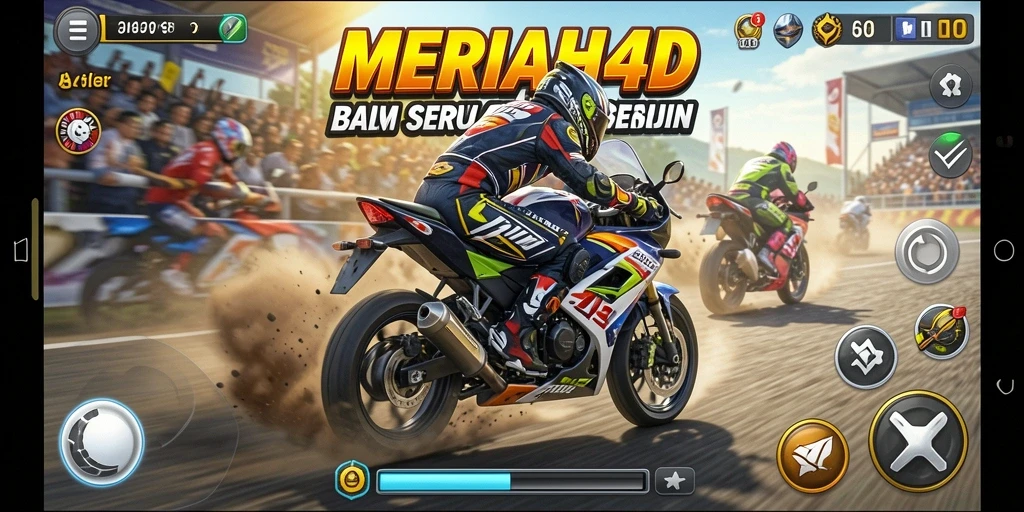 Screenshot menampilkan balapan motor yang seru di MERIAH4D.
