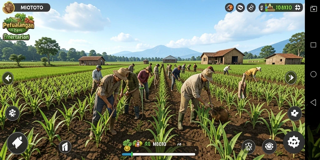 Screenshot gameplay <strong>MIOTOTO</strong> menampilkan keseruan bertani yang mendalam.