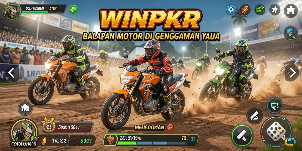 Screenshot menunjukkan tindakan balapan mendebarkan dalam WINPKR.